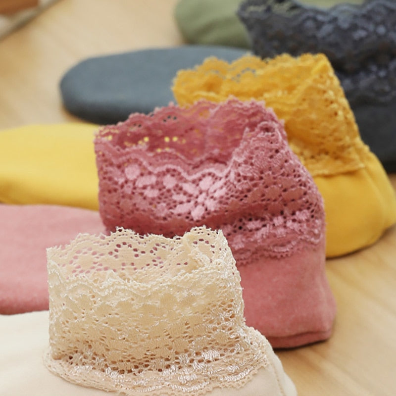 Women Low Lace Tube Thermal Socks Vintage Cute Thick Plus Velvet Warm Home Floor Socks Autumn Winter Anti-slip Sock Slippers