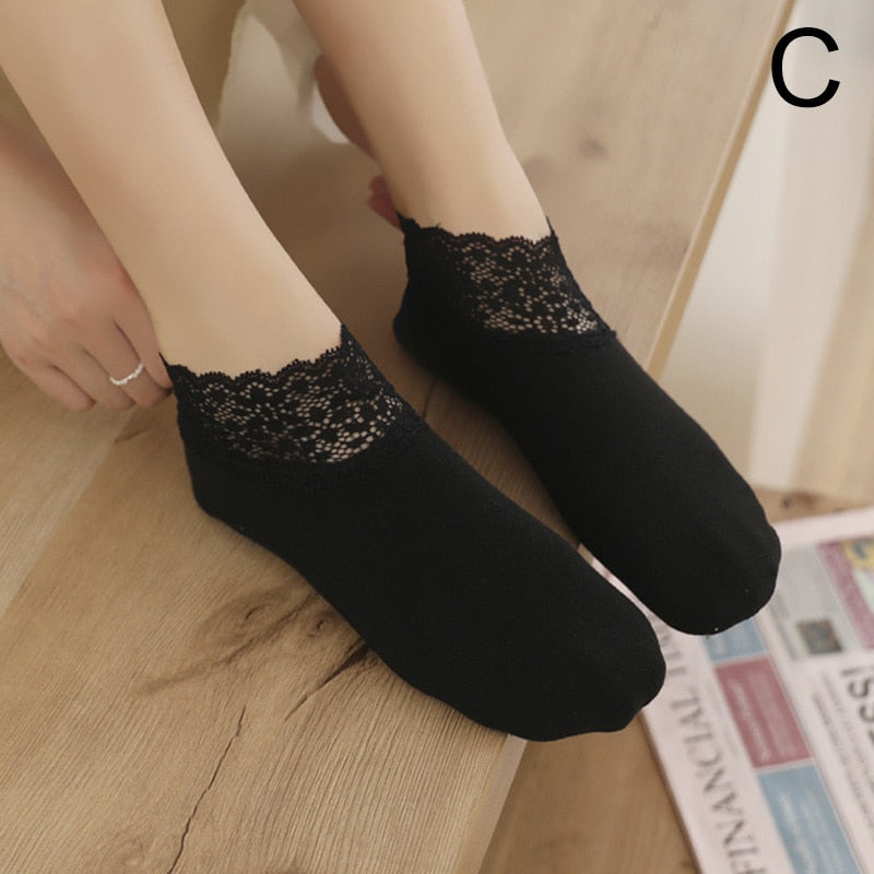 Women Low Lace Tube Thermal Socks Vintage Cute Thick Plus Velvet Warm Home Floor Socks Autumn Winter Anti-slip Sock Slippers